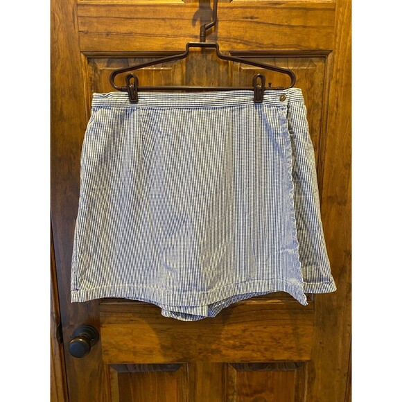 Classic Elements Woman Plus Size 18W Elastic Waist Blue White Seersucker Skort - Picture 1 of 9